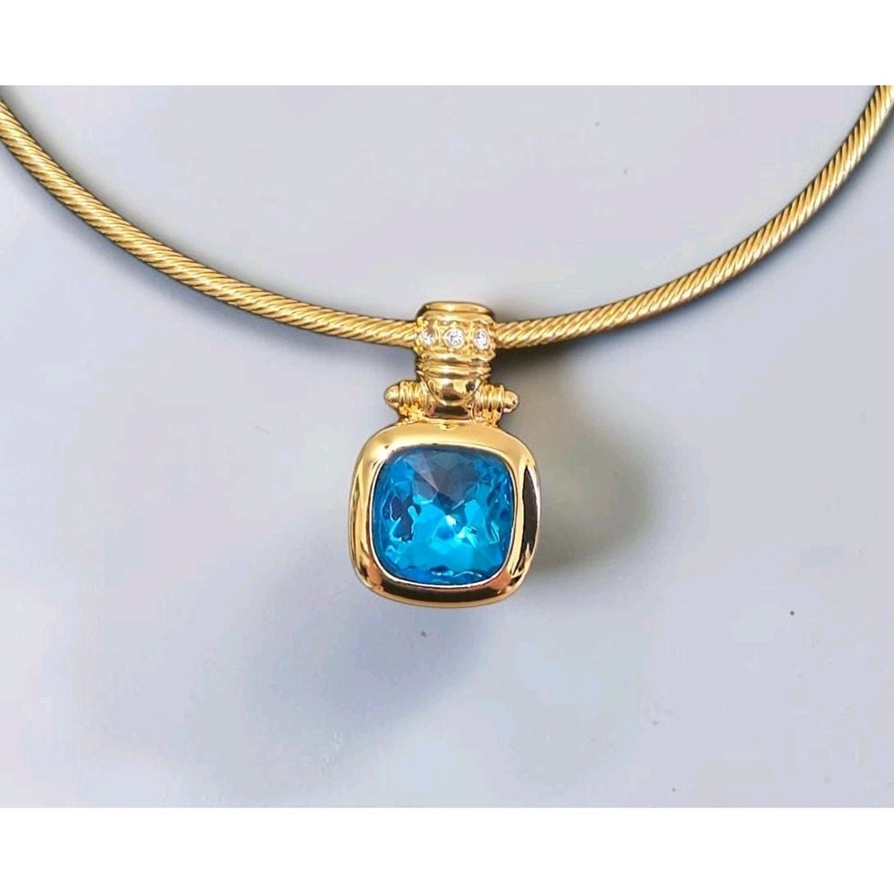 Joan Rivers Interchangeable 5 Color Pendant Necklace Gold Tone Omega Collar Vtg